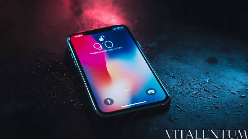 Apple iPhone X Notch Display with Gradient Wallpaper on Textured Surface.