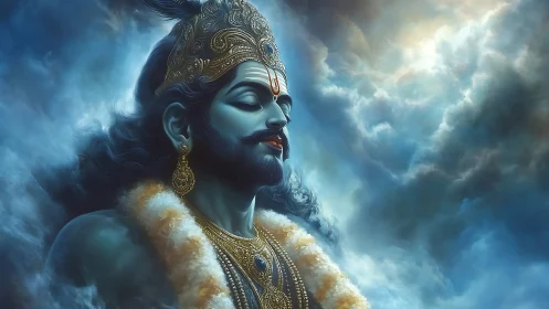 Digital rendering depicts blue-skinned figure in ornate regalia