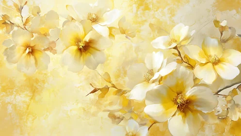 Golden Blooms Against Luminous Yellow Backdrop.
