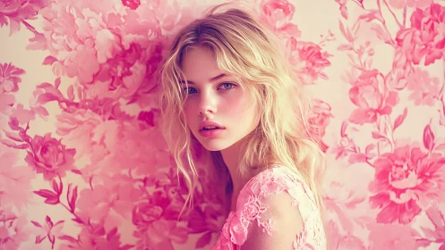 Petal-dusted daydream girl in a blooming pink echo chamber.