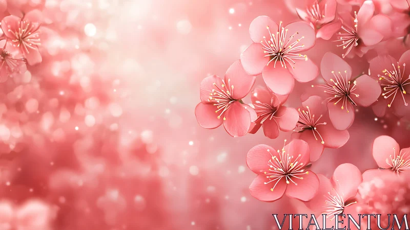 Cherry Blossom Composition with Volumetric Lighting and Soft Focus Bokeh.