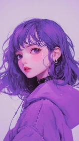 Dreamy purple girl in a soft, glowing anime portrait.