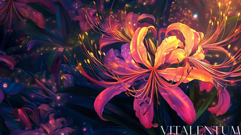 Neon Lily Flowers in Digital Light.