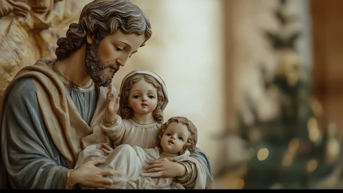 Sacred family sculpture captures tender devotional embrace