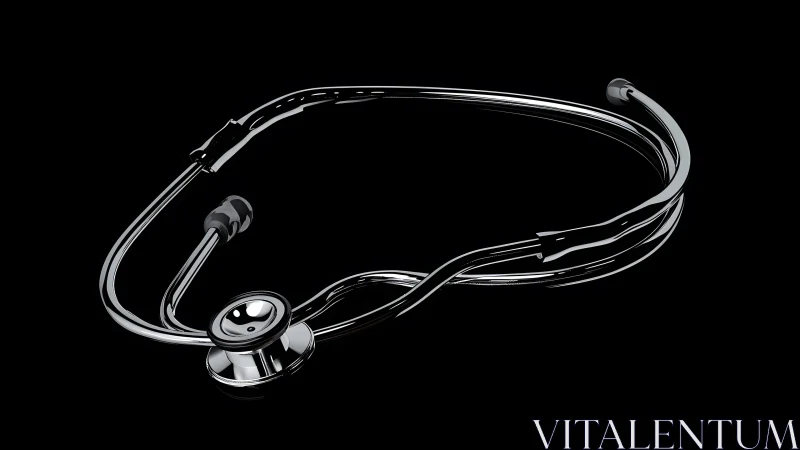 Shiny Metallic Stethoscope on Black Background, Modern Style. Shiny Metallic Stethoscope on Black Background, Modern Style.