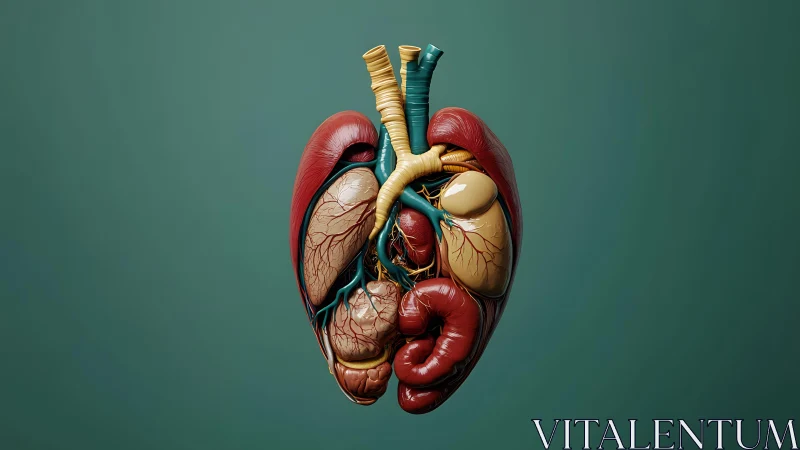 Surreal Anatomical Heart Composed of Multiple Human Organs, Digital Art.