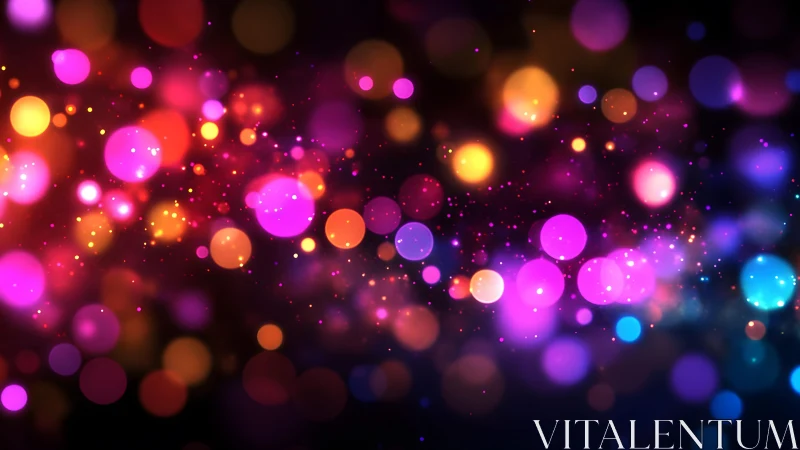 Vibrant bokeh lights on dark background, abstract digital art style.