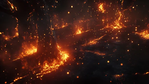 Inferno's Dance: Molten Pathways Through Darkness.