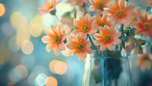Peach Daisies Dance: Luminous Garden Reverie in Glass.
