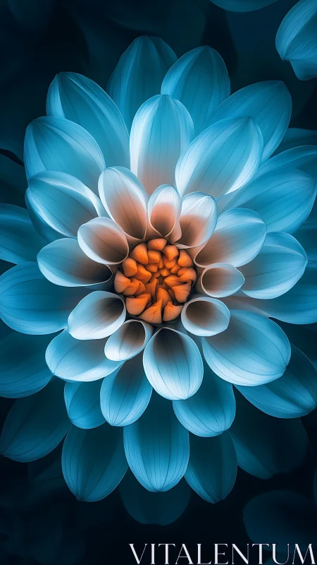 Luminescent Turquoise Dahlia with Orange Stamens and Gradient Petals