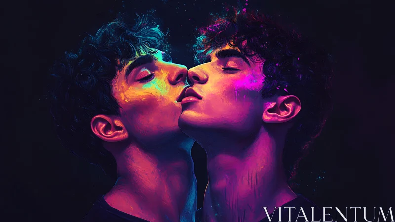 Neon twin reflections lean into a luminous inner embrace