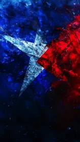 Abstract blue and red star with textured paint effect.