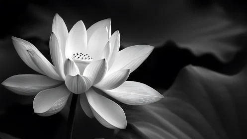 Monochrome lotus macro study with sculptural light rendering.