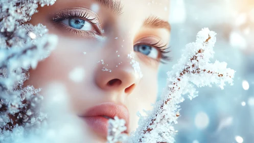 Frostkissed gaze amid crystalline winter blooms of light.