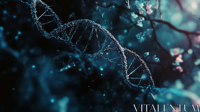 Gentle spiral of glowing DNA in a dreamy night forest.