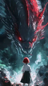 Small red-haired student calmly confronts stormborn dragon
