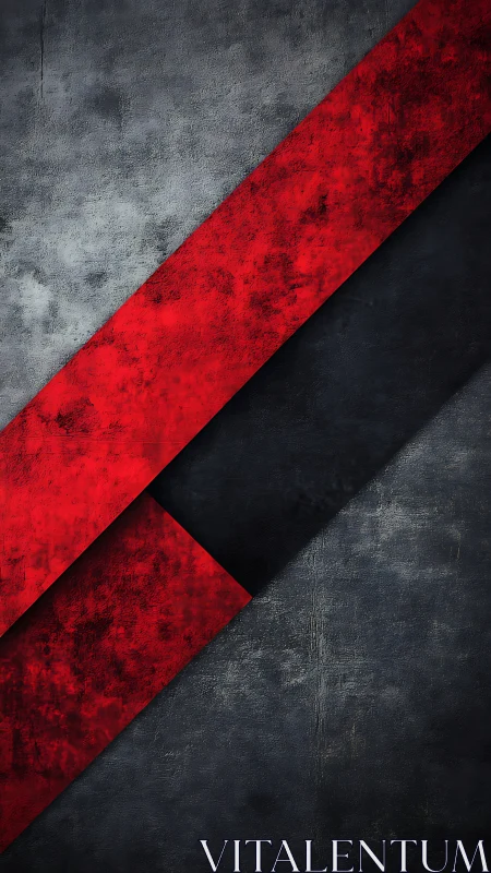 Diagonal red metal panels cross textured dark concrete