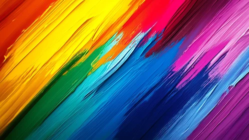 Radiant rainbow brushstrokes sweep across vivid canvas.