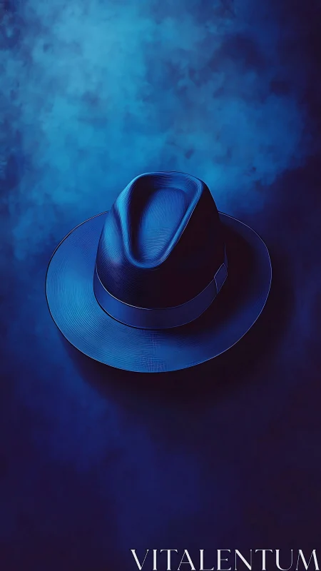 Midnight fedora rendered in moody monochrome blue light.