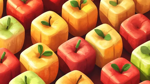 Square apples arranged in a colorful geometric grid pattern.