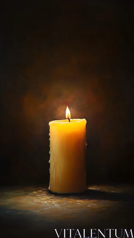Solitary candle flame glows warmly in a deep, quiet dark