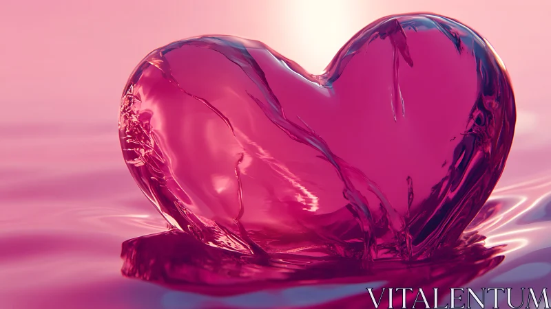 Fractured Pink Heart Crystal. Translucent Form Against Gradient.
