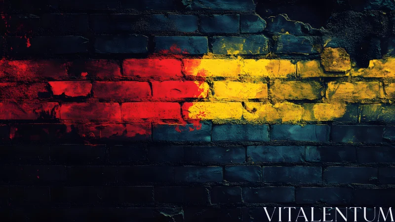 German Flag Graffiti on Dark Brick Wall, Urban Street Art Style.
