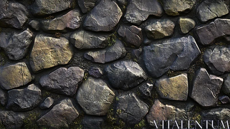Rough stone wall texture with irregular weathered rocks.