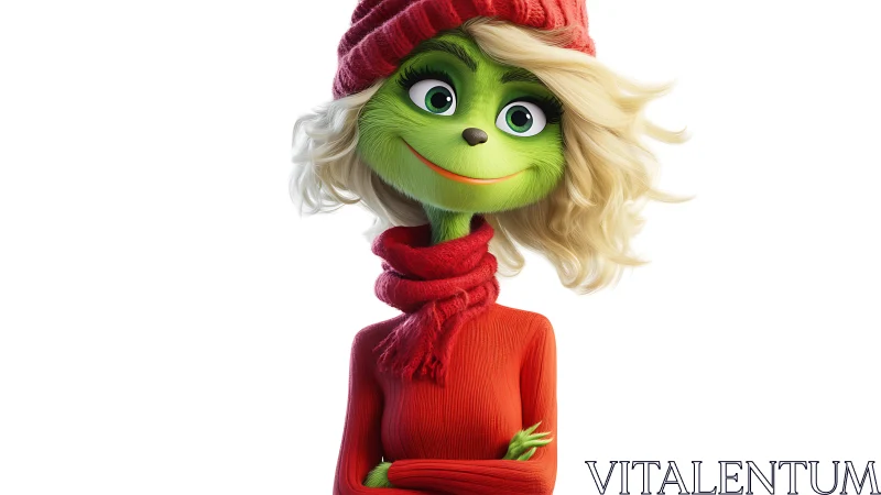 Green winter mischief smiles in cozy crimson knitwear