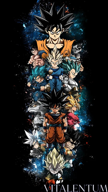 Saiyan legends stack through starlit cosmic battle splashes