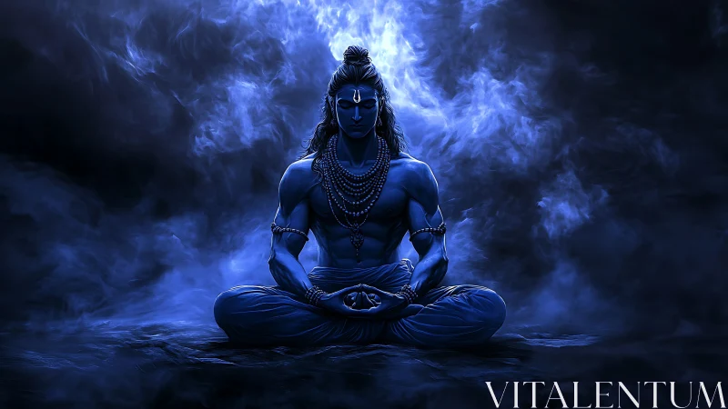 Midnight yogi in stormlit smoke, humming with quiet power.