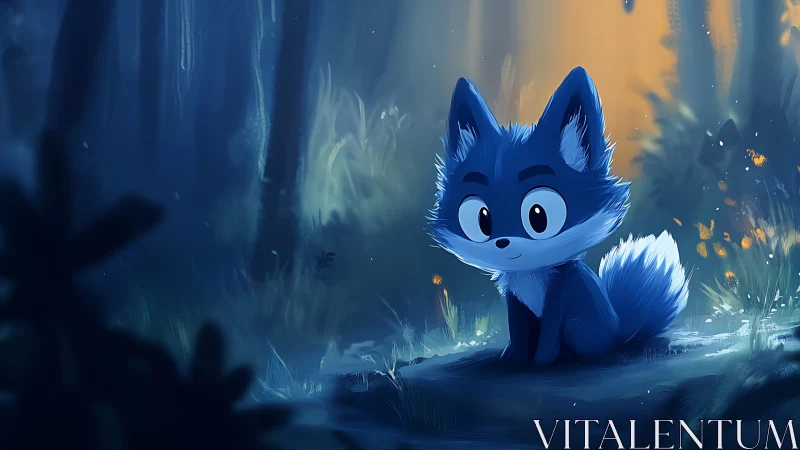 Moonlit blue fox cub listens to the forest&rsquo;s quiet secrets.