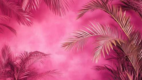 Tropical palm foliage against saturated pink backdrop.