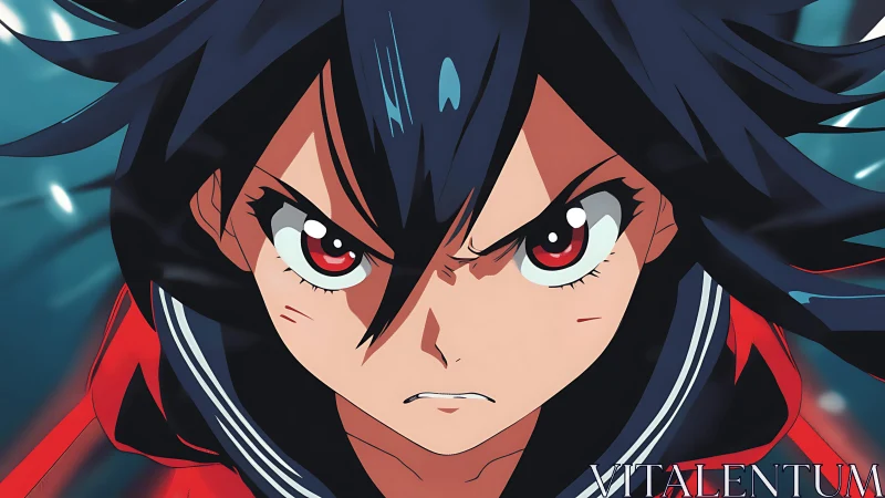Intense anime heroine with fierce determined expression.