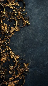 Gilded scrollwork curls luxuriously across midnight stone
