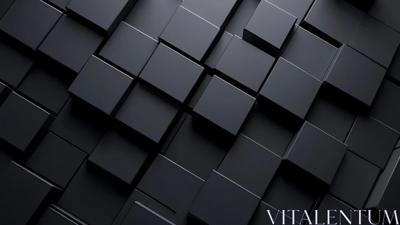 Dark geometric cubes form a sleek, futuristic 3D surface