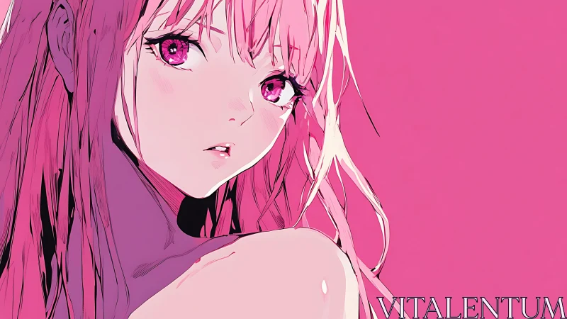 Neon pink anime portrait with luminous reflective eyes.