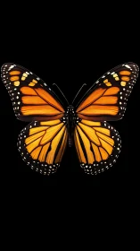 Monarch butterfly wings glow against deep black void.