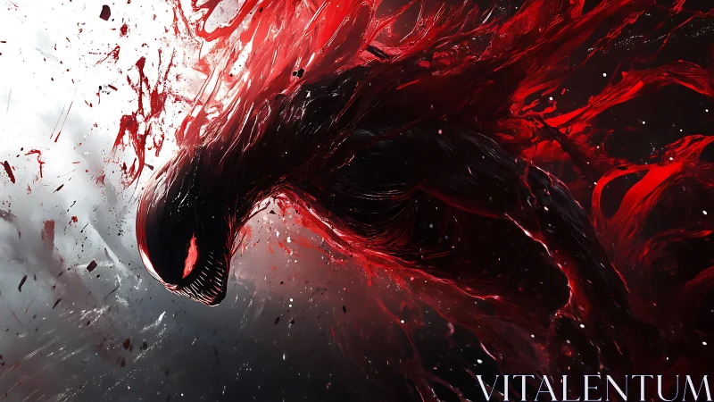 Red-black symbiotic creature lashes forward through chaos