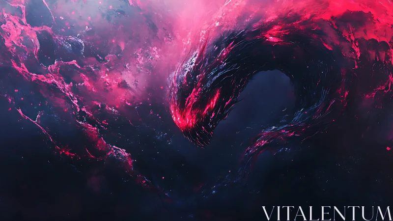 Cosmic void serpent coils through crimson nebula storm