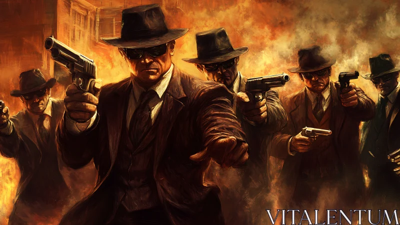 Armed mobsters stride through blazing streets in tense standoff