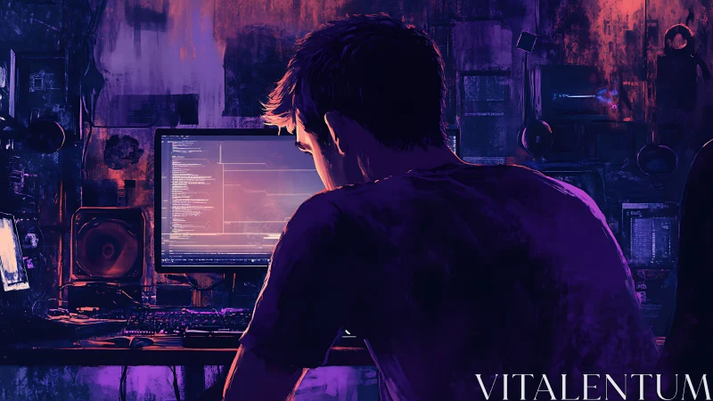 Midnight coder bends neon shadows into quiet algorithms