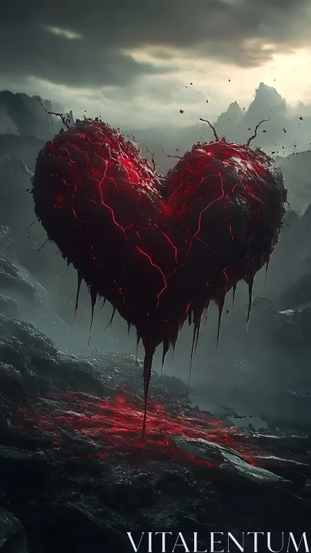 Glowing Heart Monument in Mountainous Wasteland.