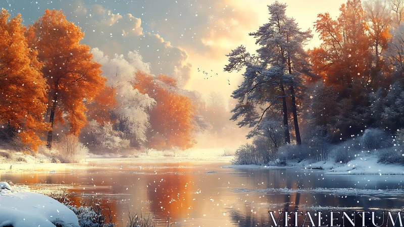 Transitional riverine landscape with diffused bicolor seasonal light.