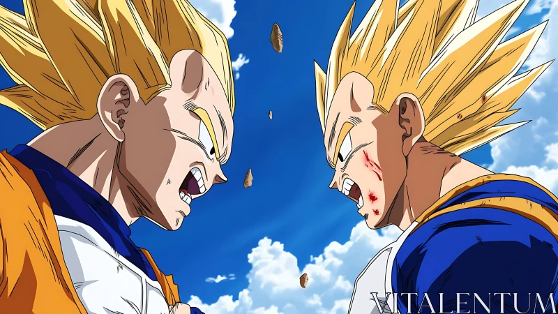 High-intensity cel-shaded duel between two golden-haired warriors