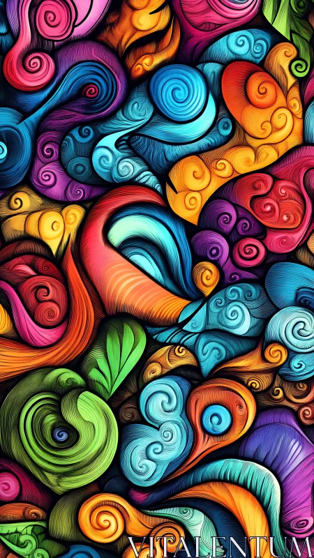 Colorful abstract swirls in dense layered composition.