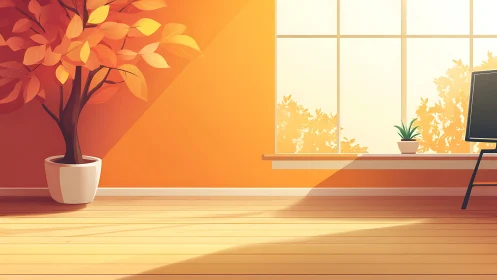 Sunlit studio interior renders warm autumn foliage glow