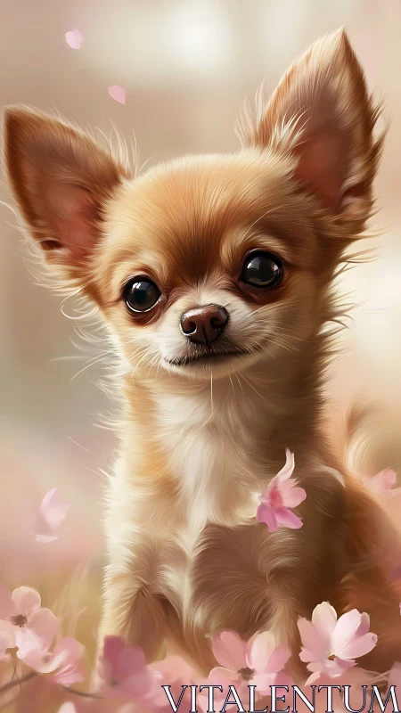 Tiny springtime chihuahua with bright, loving eyes.