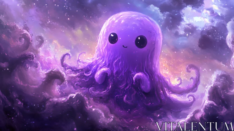 Cosmic cuddle-octopus drifts through lavender nebulae.