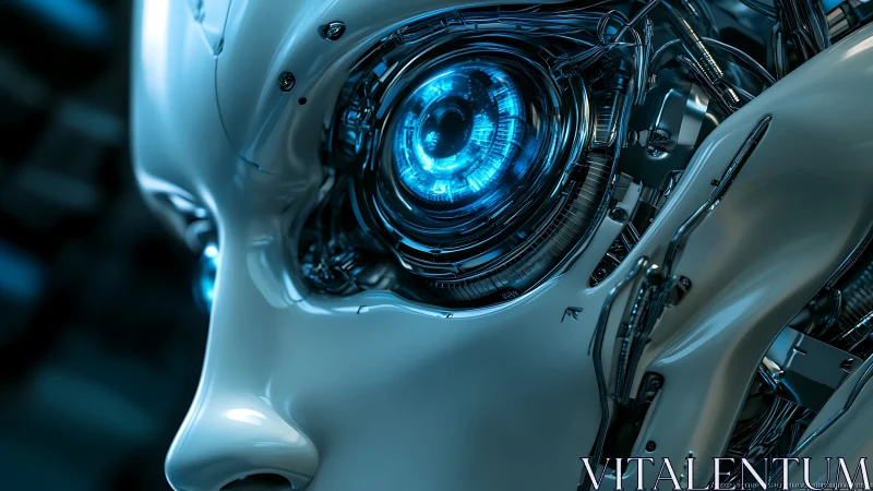 Chrome sentinel with neon-core gaze and humming circuits.